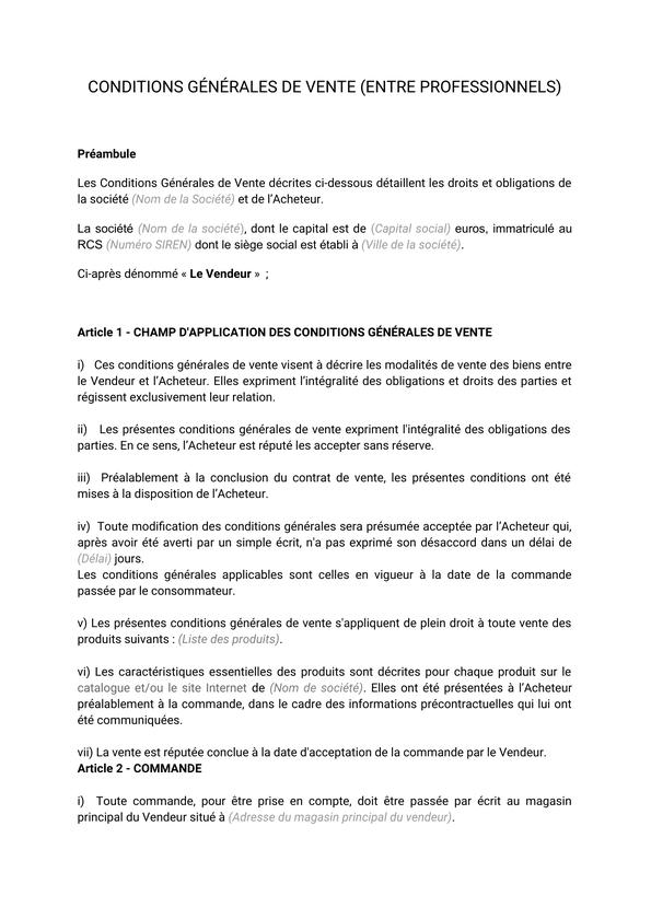 Conditions Générales de Vente