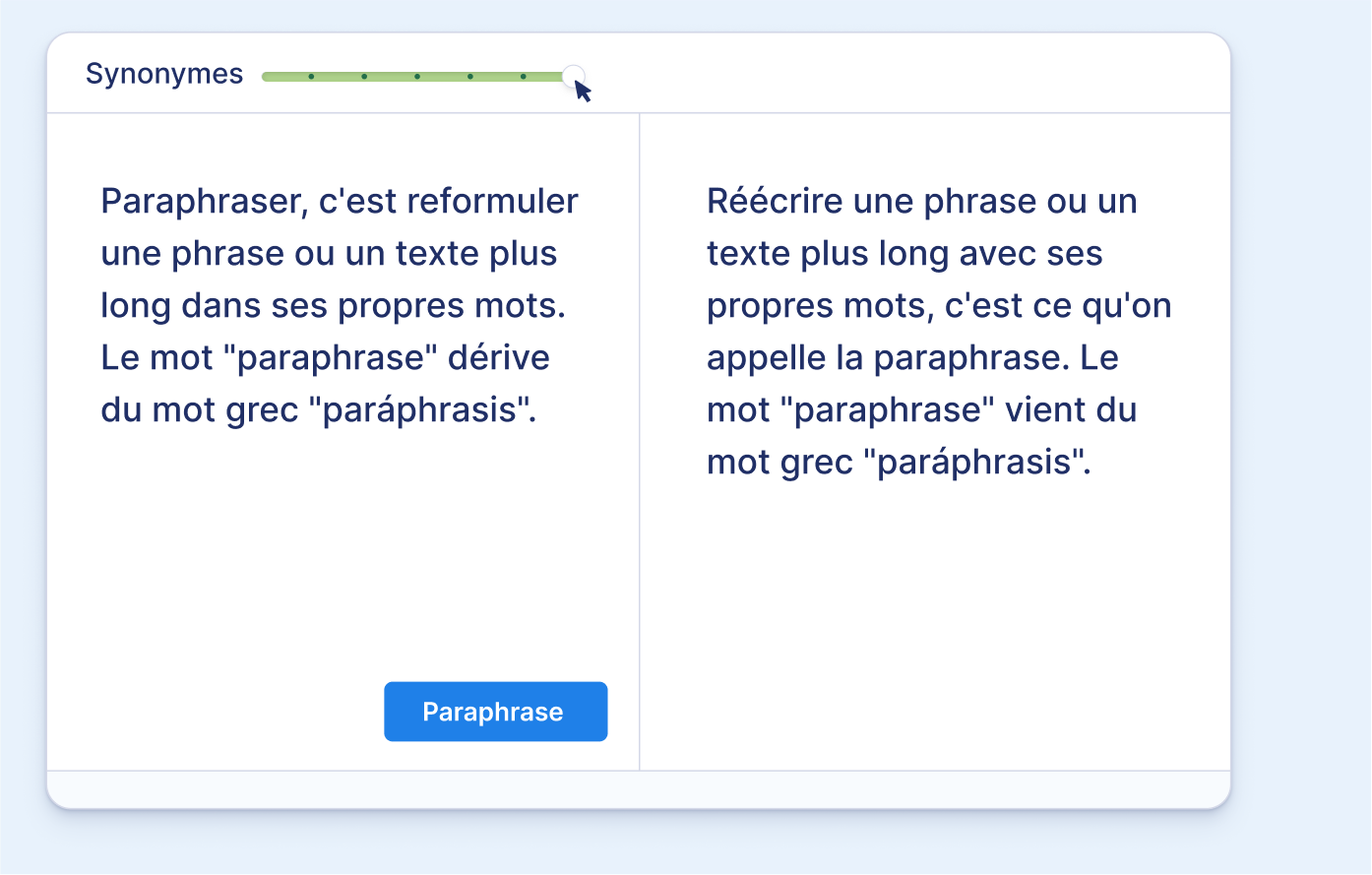 Application pour reformuler un texte